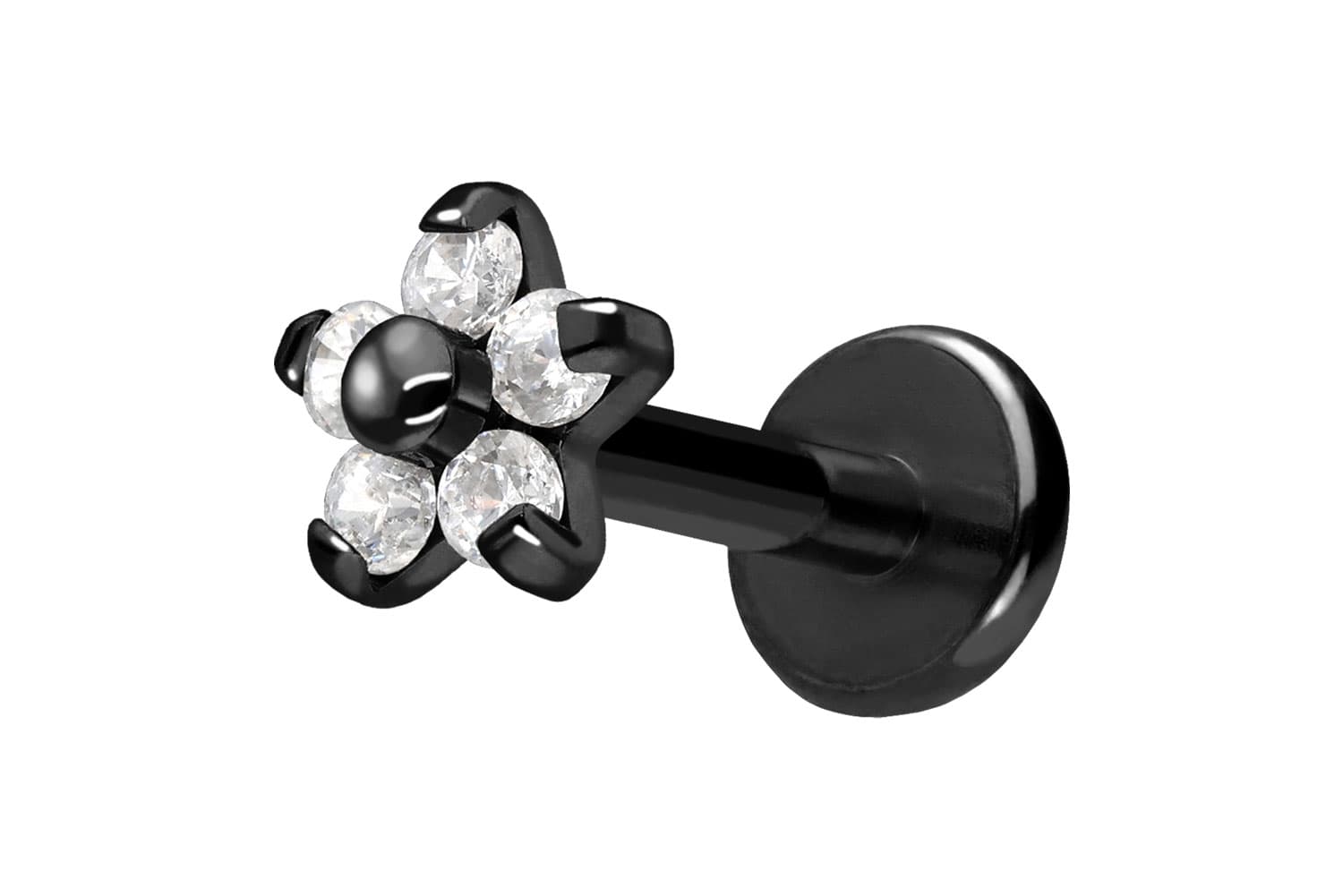 Titan Labret Piercing mit Push Fit BLUME MIT 5 KRISTALLEN